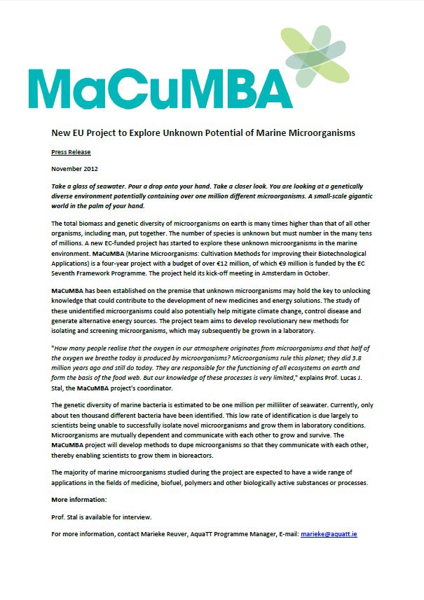 MaCuMBA 1st Press Release Nov2012